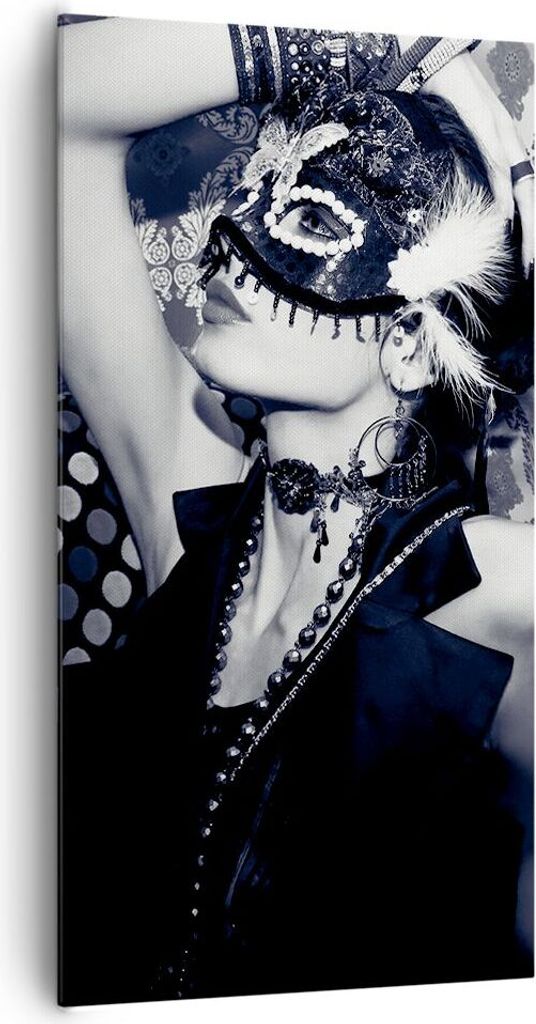 Bild auf Leinwand - Leinwandbild - Frau Karneval Maske Mode - 65x120cm - Wand Bild - Wanddeko - Leinwanddruck - Bilder - Kunstdruck - Wanddekoratio...