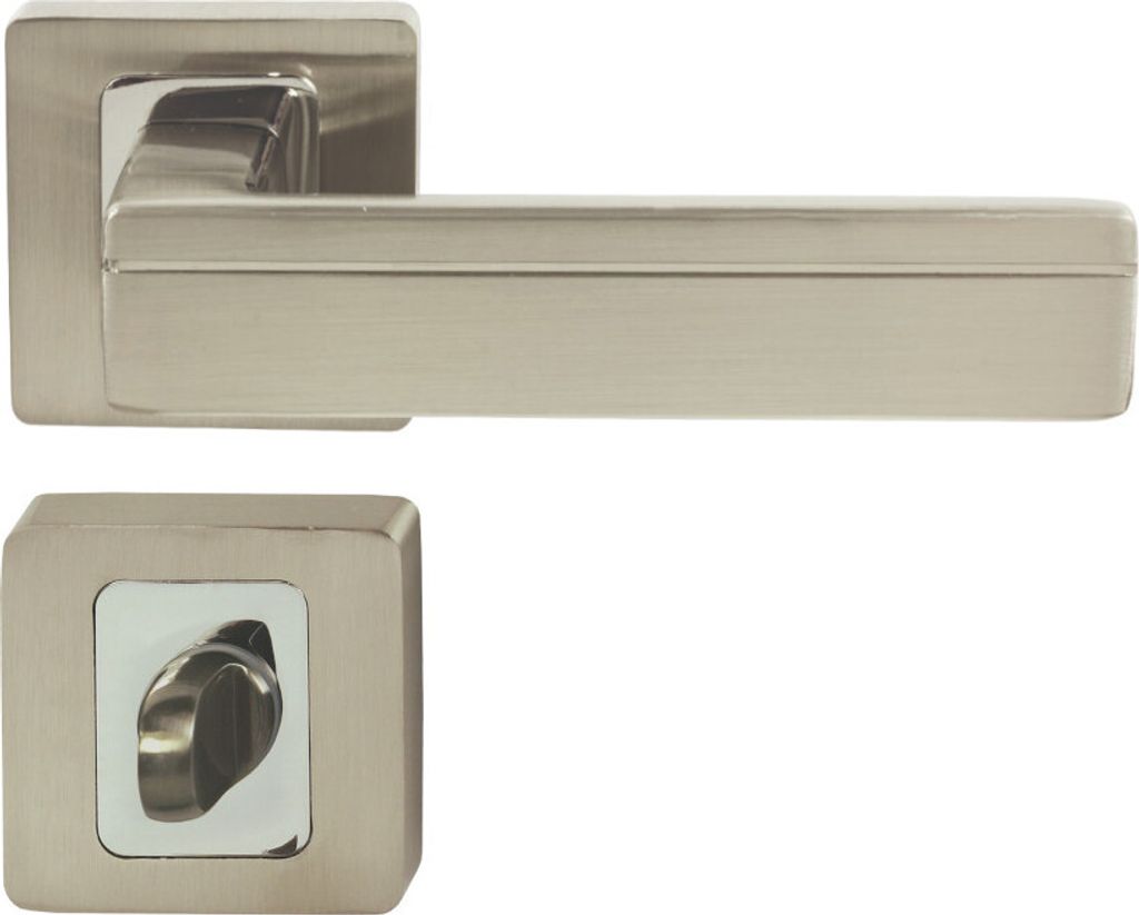 DOMINO Türgriff Drückergarnitur WC - Badezimmer Set | Vierkant-Rosette | Türbeschlag für Badezimmertüren | Set WC - Rosetten-Garnitur | Türkl...