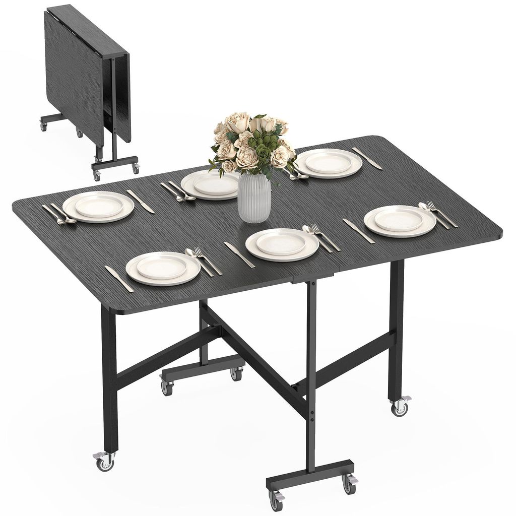 Esstisch Klappbar Kš¹chentisch fš¹r 4-6 Personen mit 6 Rollen Mobiler Klapptisch fš¹r Kleine R?ume 120x80x73 cm Schwarz