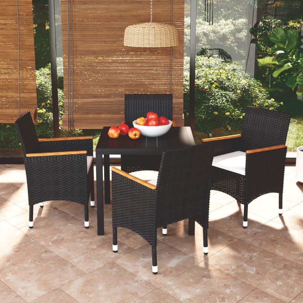 Maison Exclusive - 5-tlg. Garten-Essgruppe mit Kissen Poly Rattan Schwarz