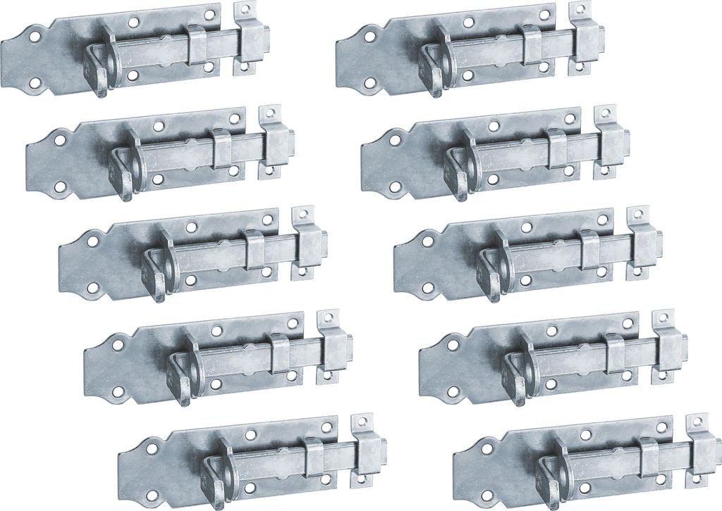 Alberts 823412 Schlossriegel, gerade, mit flachem Griff und befestigter Schlaufe, galvanisch blau verzinkt, Platte 120 x 44 mm, 10er Set