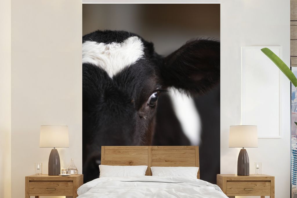 MuchoWow Fototapete für Wohnzimmer oder Schlafzimmer Wandtapete Vinyl Motivtapete Kuh - Kalb - Nase - Tiere - 225x350 cm - Schlafzimmer tapete