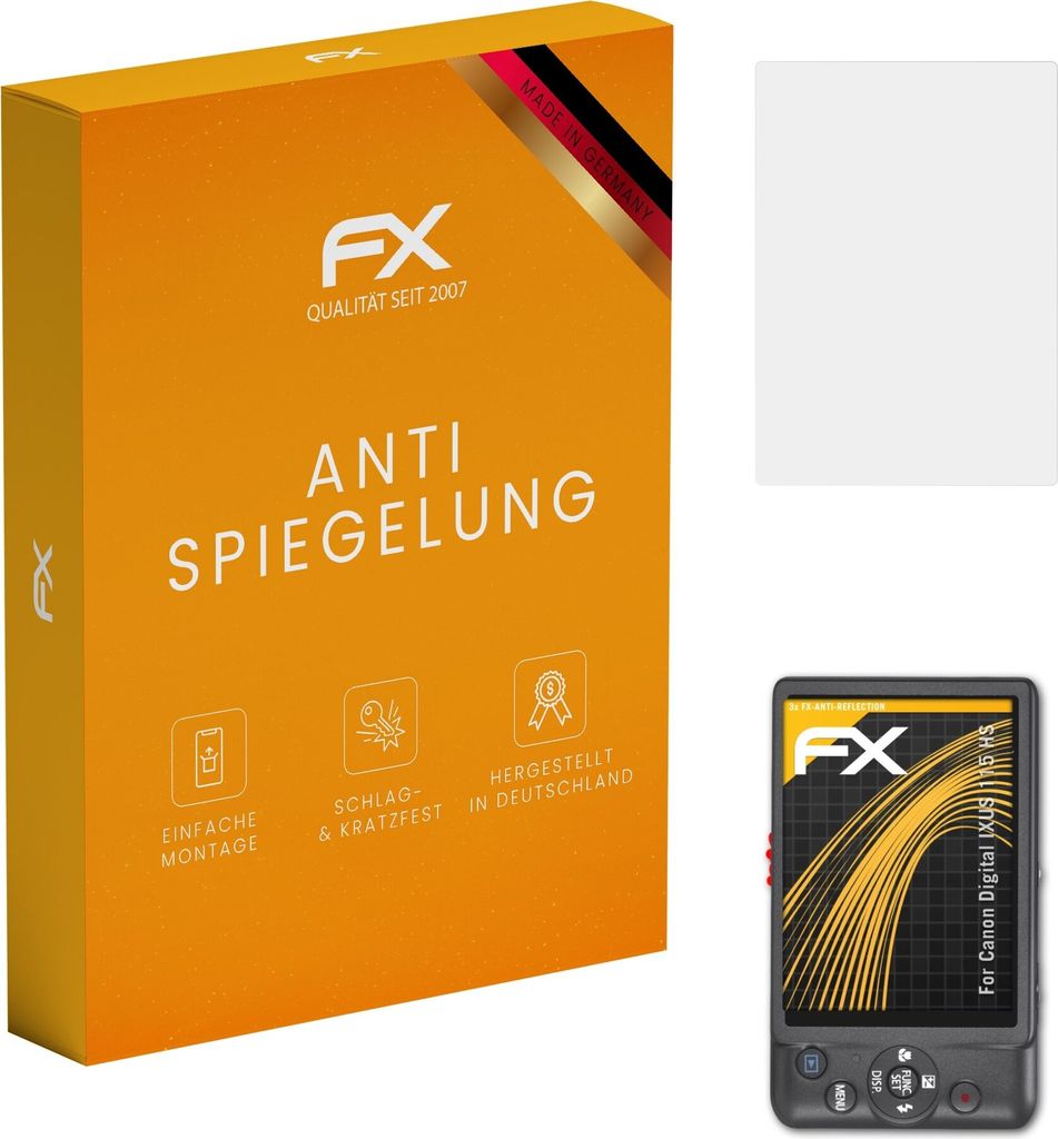 atFoliX FX-Antireflex 3x Schutzfolie kompatibel mit Canon Digital IXUS 115 HS Displayfolie