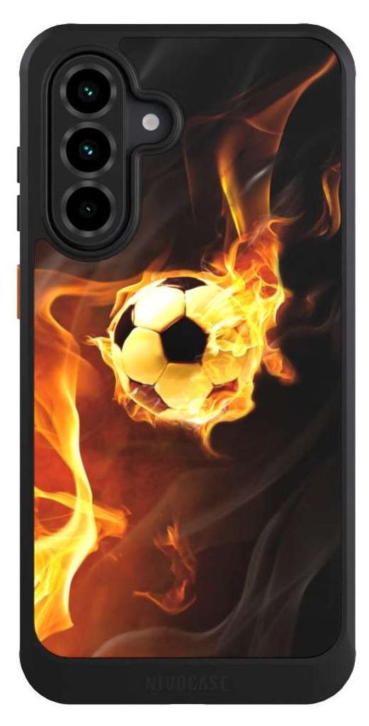 NIVOCASE Hülle für Samsung Galaxy A36 5G Handyhülle NIVOcore Case Schwarz Ball Feuer Fußball
