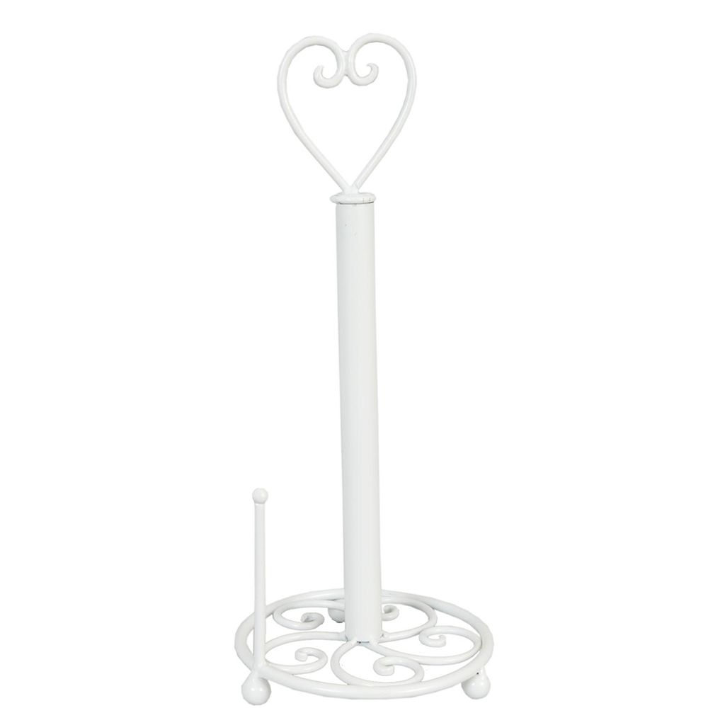 Clayre & Eef Küchenrollenhalter Ø 18x39 cm Weiß Eisen Herz Produktbild 