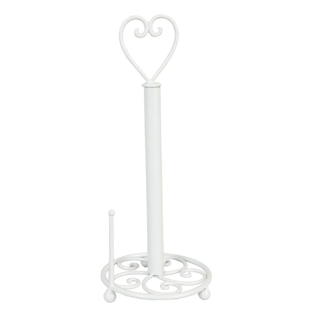 Porta rotolo da cucina Clayre & Eef Ø 18x39 cm Cuore in ferro bianco