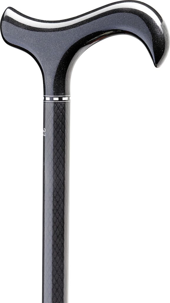 Carbon-Gehstock KARO BLACK, Derbygriff aus Carbon schwarz, Carbonstock Karomuster, höhenverstellbar, belastbar bis 110 Kg, inkl. Gummipuffer