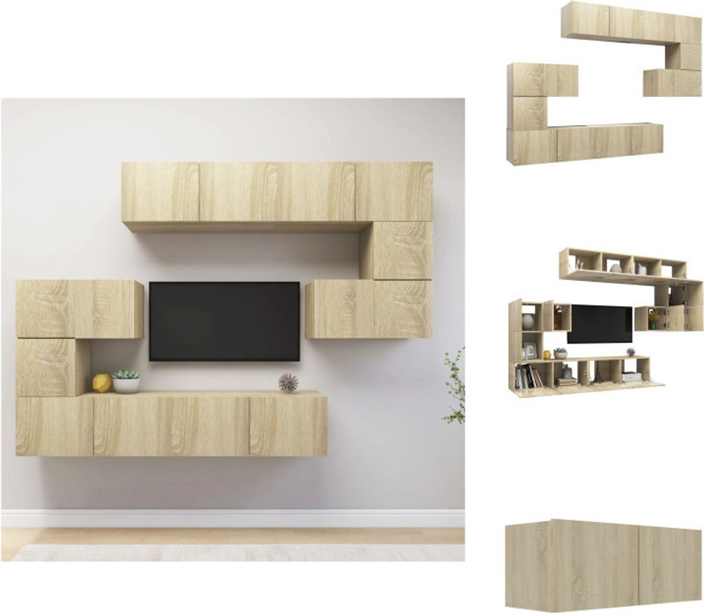 vidaXL 8-tlg. TV-Schrank-Set Sonoma-Eiche Holzwerkstoff - TV-Möbel