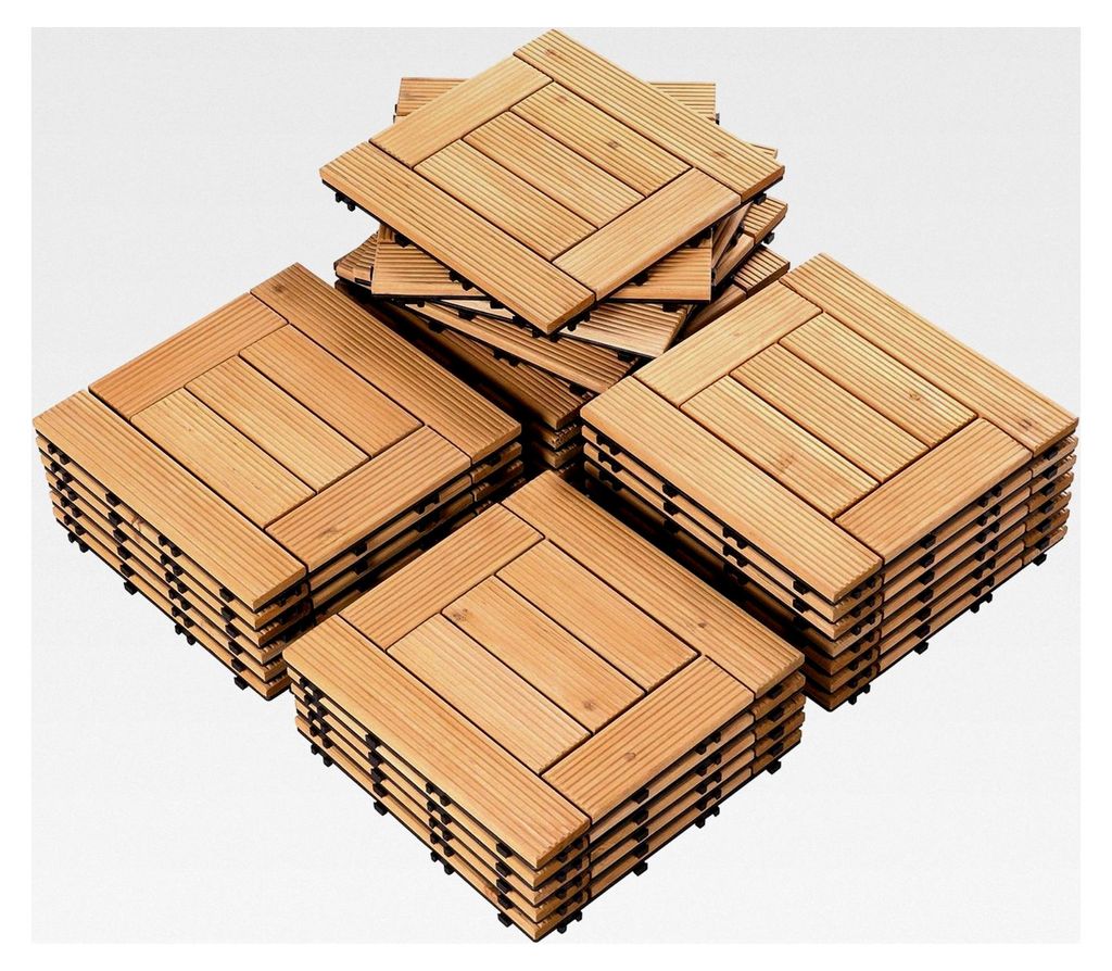 Set aus 30x30 cm Holzfliesen für Terrasse und Garten, witterungsbeständig, pflegeleicht, ca. 2,6 m² pro Set, hellbraun (27 Stück)