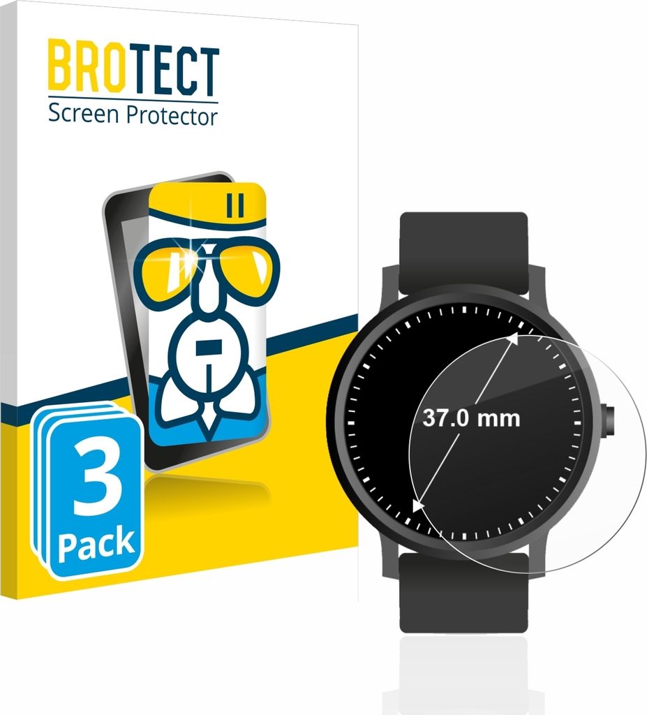 3x BROTECT Schutzglas für Kreisrunde Displays (ø: 37 mm) Schutzfolie Panzer Folie Glas Display Schutz klar