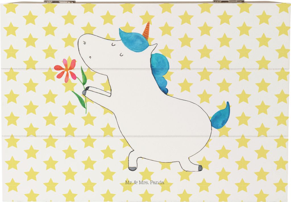 Mr. & Mrs. Panda Truhe Einhorn Blume 22 x 15 cm - Weiß - Geschenk, Liebe, Verlobung, Freundin, Box, Einhörner, Unicorn, Erinnerungsbox, Schatzkis...