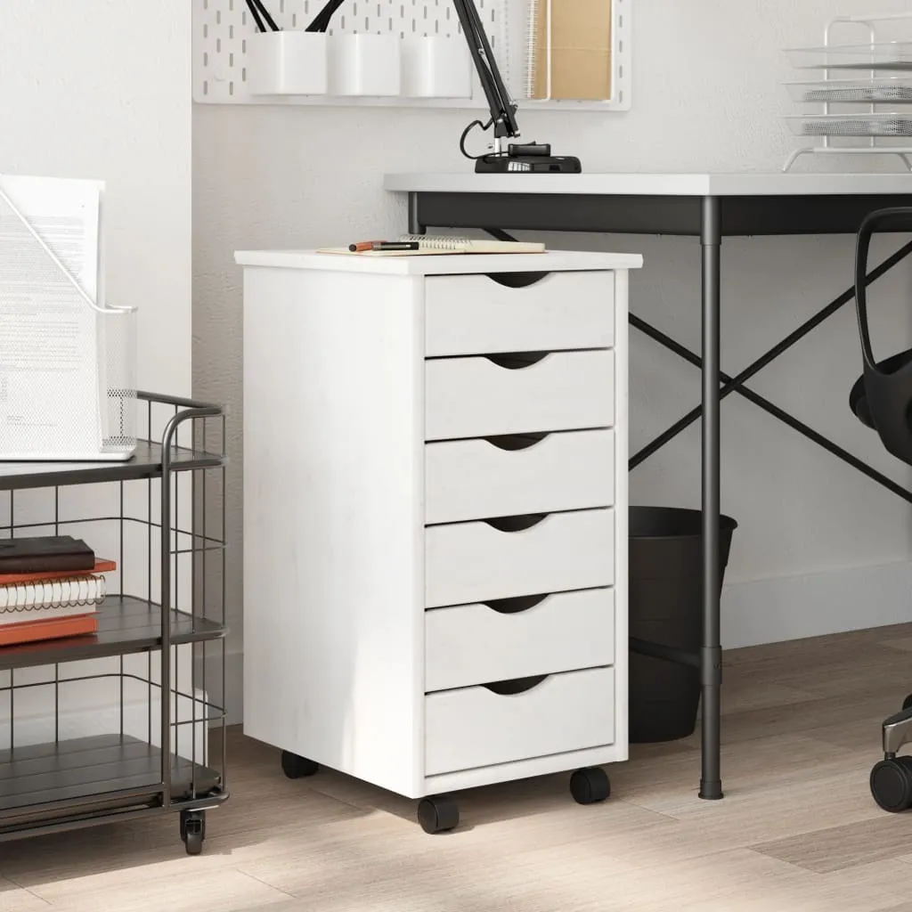 Armoire Vitrine à Roulettes MOSS en Bois Blanc avec Tiroirs Pratiques