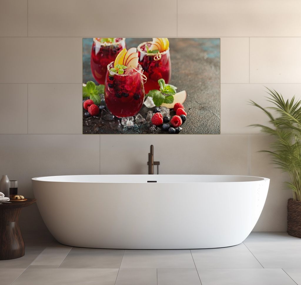 Wallario wasserfestes Poster selbstklebend 70 x 100 cm, Sommerlicher Wildbeerencocktail, Badezimmerposter Spritzschutz mit Hochglanzoberfläche in ...