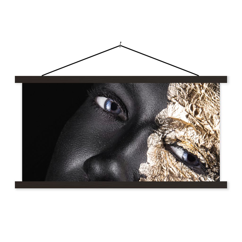 MuchoWow Textilposter Frau - Gold - Schwarz - Farbe - Luxus 120x60 cm mit schwarzem Rahmen - Dekoration Schlafzimmer