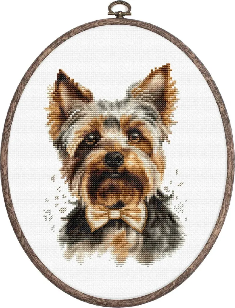 Luca-S Kit Point de Croix avec Cerceau Yorkshire Terrier 12x17 cm B1407