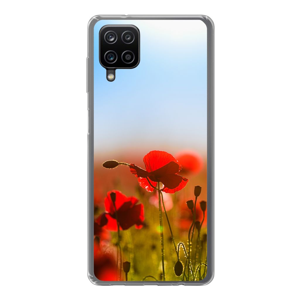MuchoWow Handyhülle Schutzhülle Hülle für Samsung Galaxy A12 Mohnblumen unter einem klaren blauen Himmel. Silikon Softcase Handy Hülle - Bild