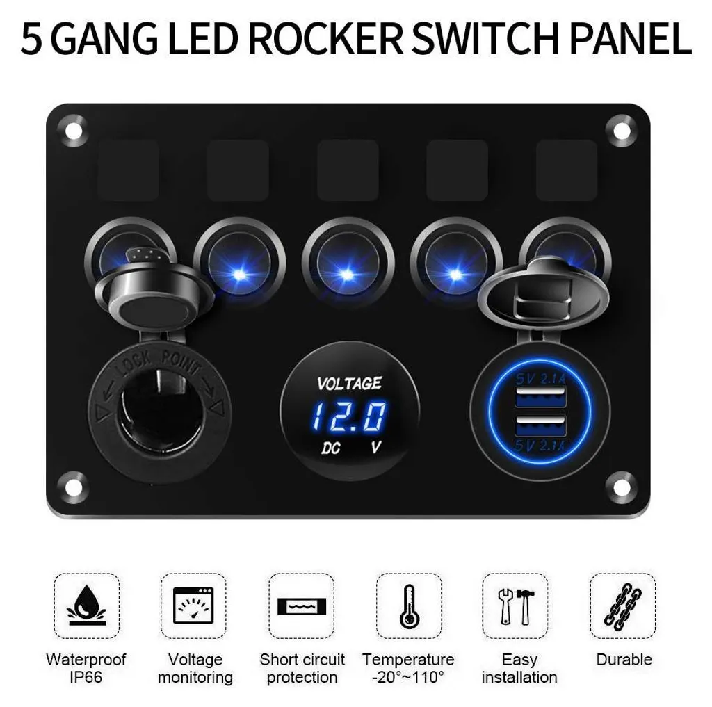 Panneau de Commande pour Camping-car et Bateau avec Voltmètre LED