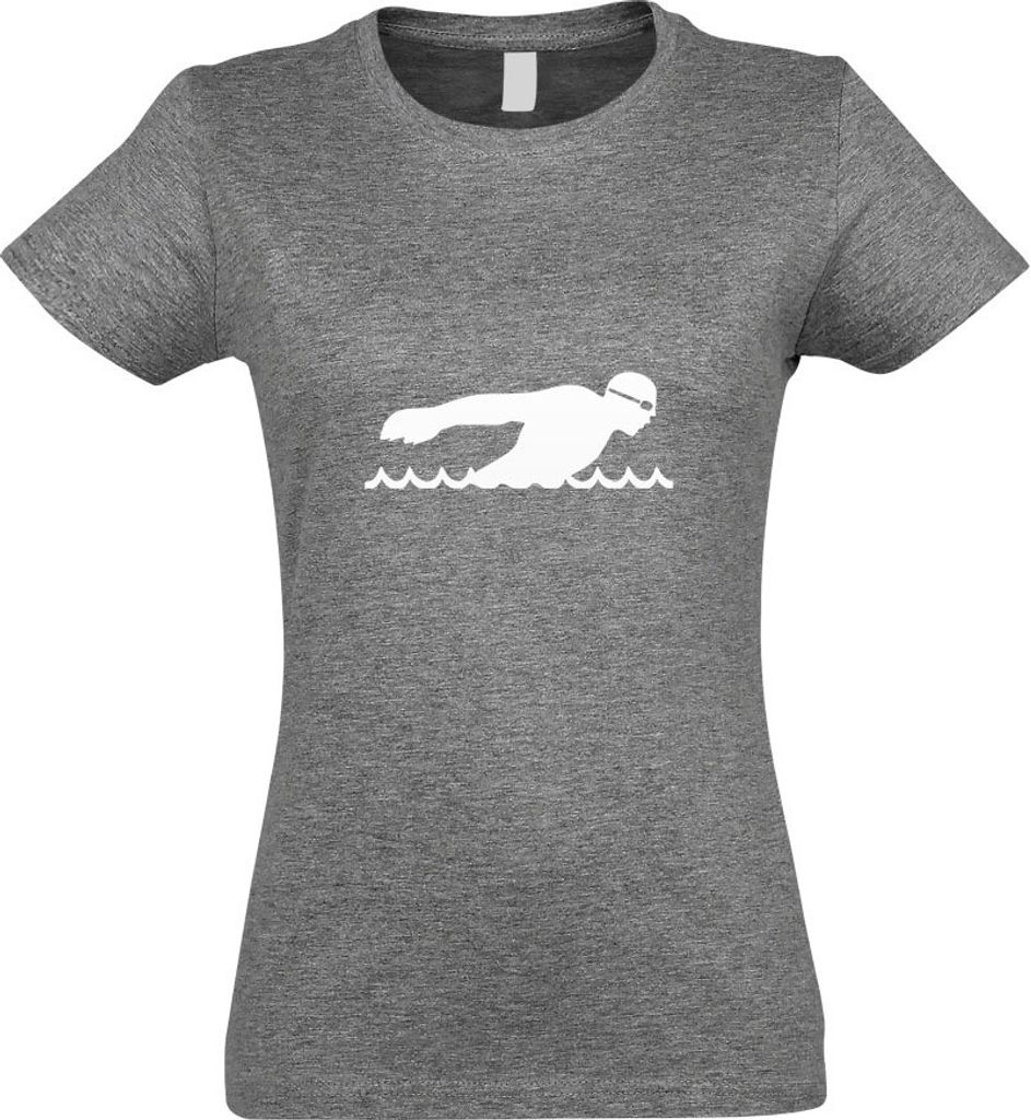 Kiwistar - T-Shirt tailliert - Damen - Graumeliert - Triathlon Sportler Figur - mit Motiv Bedruckt - Funshirt Design - Sport - Freizeit - Damen - M