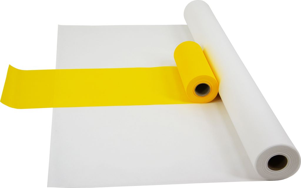 Sensalux Kombi-Set 1 Tischdeckenrolle 1m x 25m weiß + Tischläufer 30cm gelb