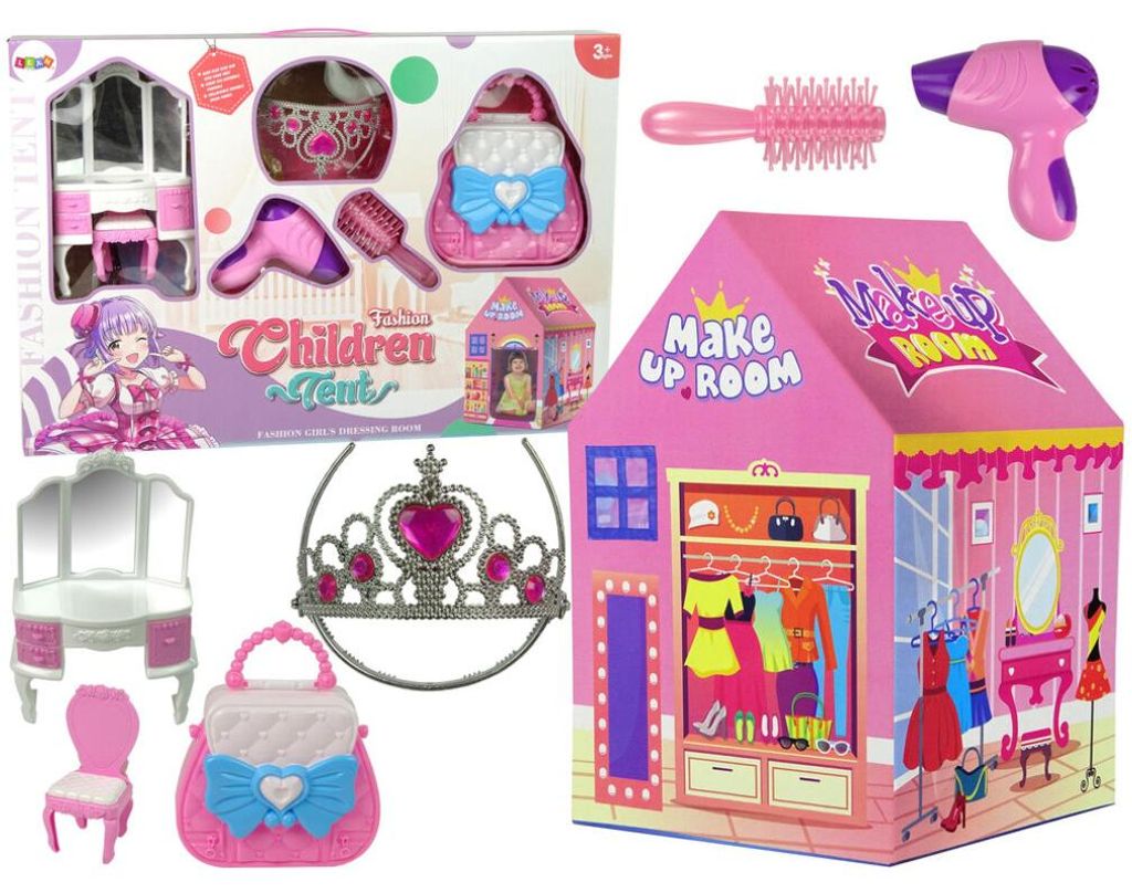 IMPORT LEANTOYS Prinzessin Zelt für Kinder Beauty Salon Rosa Zubehör Krone