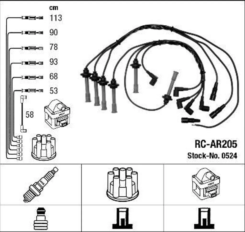 NGK 0524 Jeu de câbles d'allumage haute performance pour Alfa Romeo 164