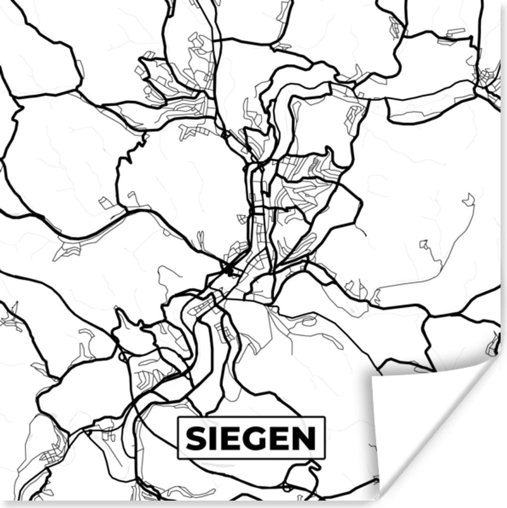 MuchoWow Poster Siegen - Karte - Stadtplan 30x30 cm - Wandposter - Printing