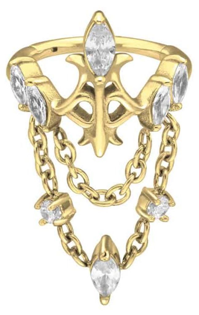 Ohrpiercing, Nasenpiercing, Septum Piercing Chirurgenstahl Segmentring Clicker KRONE + 2 KETTEN Gold Innendurchmesser: 12 mm