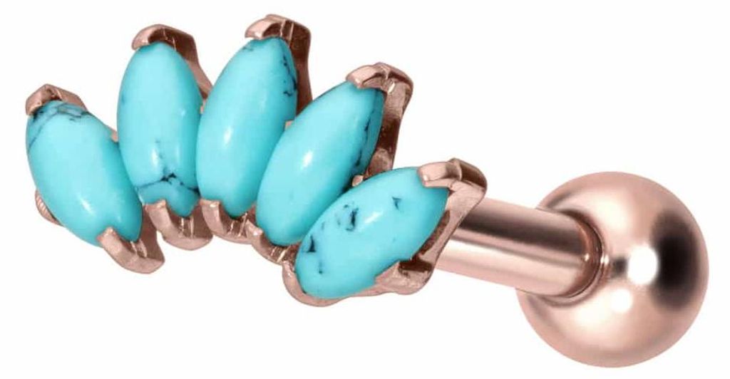 Zungenpiercing, Intim-Piercing Titan Ohrpiercing mit Innengewinde BOGEN + SYNTHETISCHE TÜRKISE RoséGold Stablänge: 8mm