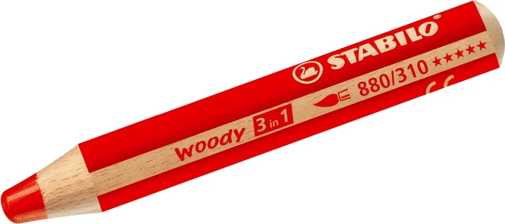 Stabilo Woody 3 en 1 Rouge - Crayon de Couleur Lavable et Incassable