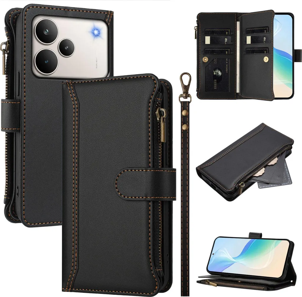 Fertuo Cover Portafoglio In Pelle Per Realme 8 Pro / Realme 8 4G – Custodia A Libro Con Bumper In Silicone, Porta Carte, Fibbia Magnetica E Supporto, Nero
