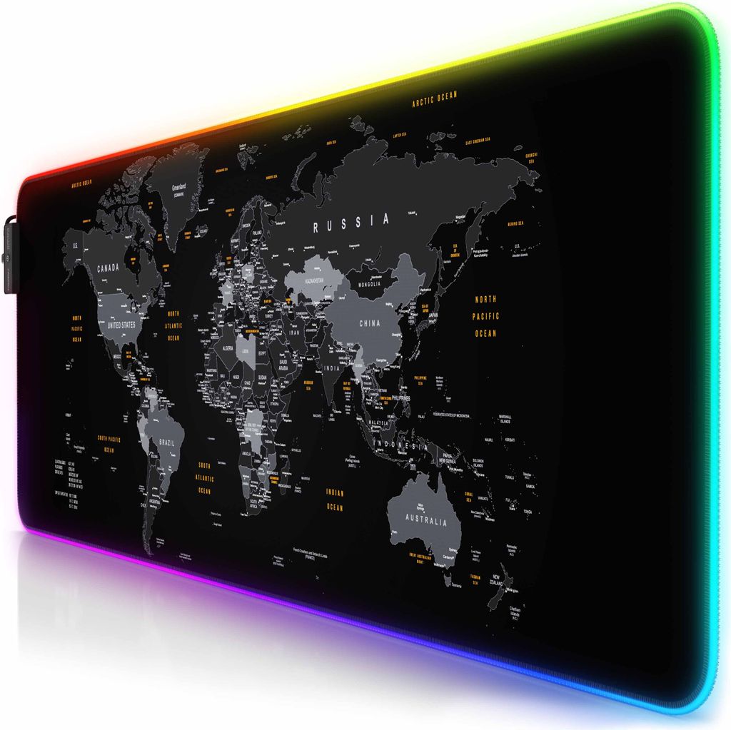 Titanwolf RGB Gaming Mauspad, Mousepad XL 800 x 300mm, verbessert Präzision & Geschwindigkeit, Weltkarte
