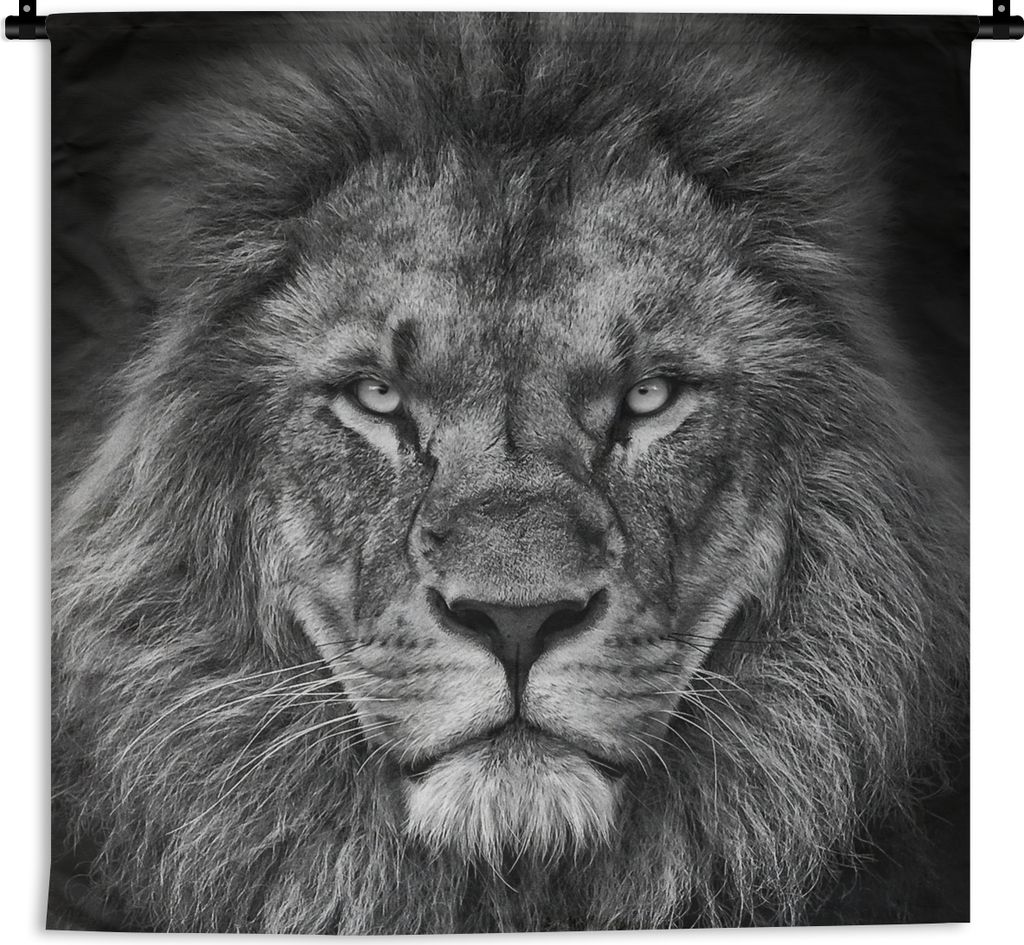 MuchoWow Wandteppich Wandbehang Tiere - Löwe - Schwarz - Weiß - Porträt 90x90 cm Tapisserie Dekoration Wandtuch - Wandaufhänger