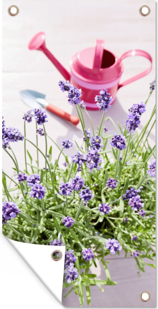 MuchoWow 30x60 cm Outdoor-Poster Gartendeko Sichtschutz Garten Poster für den Garten Gießkanne - Blumen - Lavendel
