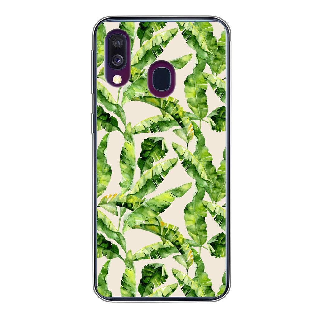 MuchoWow Handyhülle Schutzhülle Hülle für Samsung Galaxy A40 Palmenblatt - Muster - Tropisch Silikon Softcase Handy Hülle - Handy-Tasche