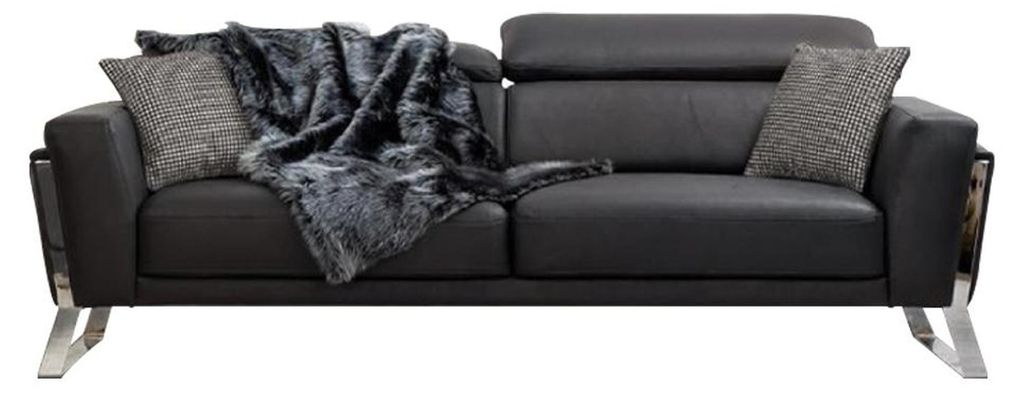 Schwarzer Wohnzimmer Dreisitzer Designer Sofa Luxus Leder 3-Sitzer Möbel