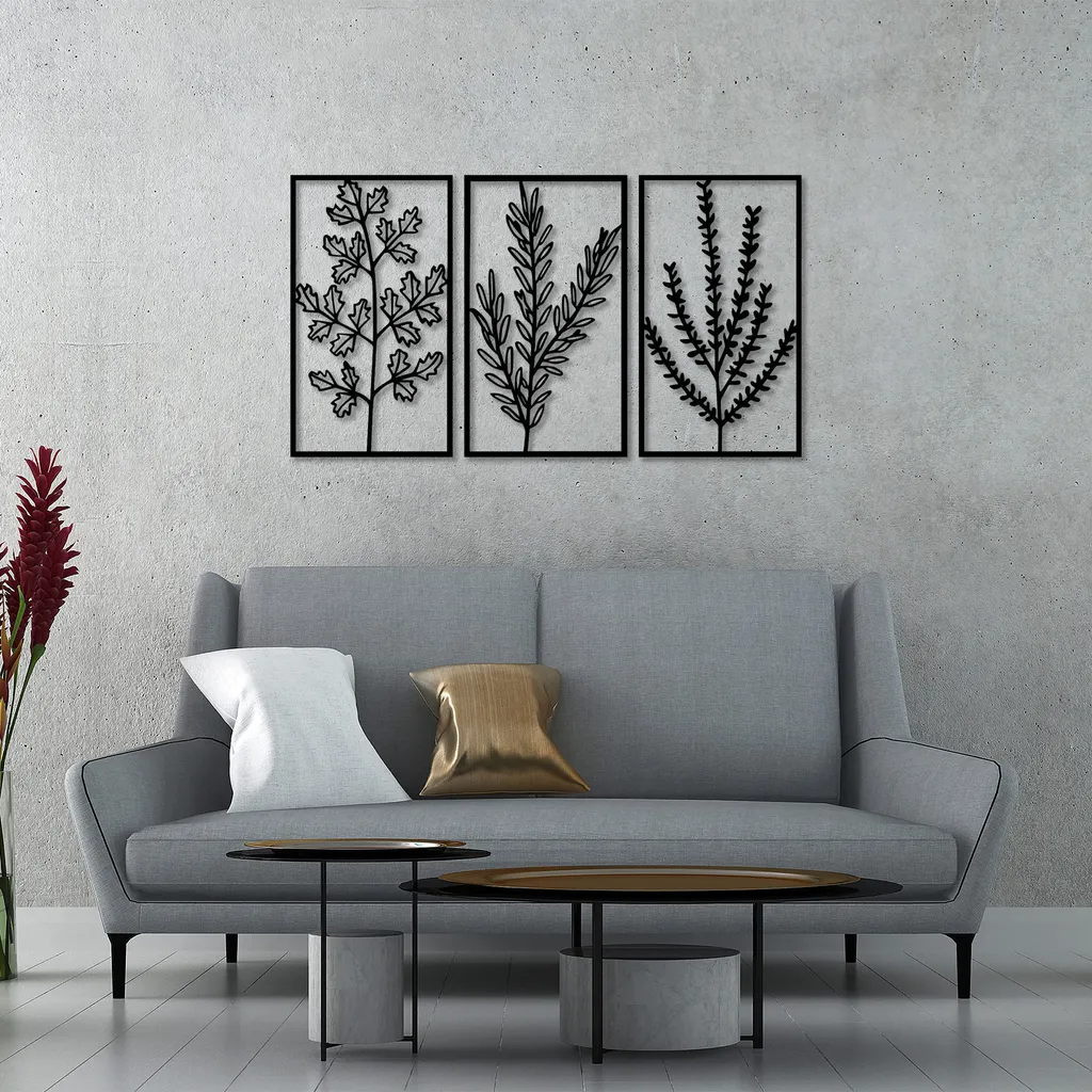 Décoration Murale en Métal Flowers - Tableau Noir Design 40x70cm Wallity
