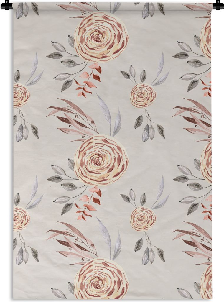 MuchoWow Wandteppich Wandbehang Rosen - Gold - Muster 60x90 cm Tapisserie Dekoration Wandtuch - Foto-Teppich - Abwaschbar