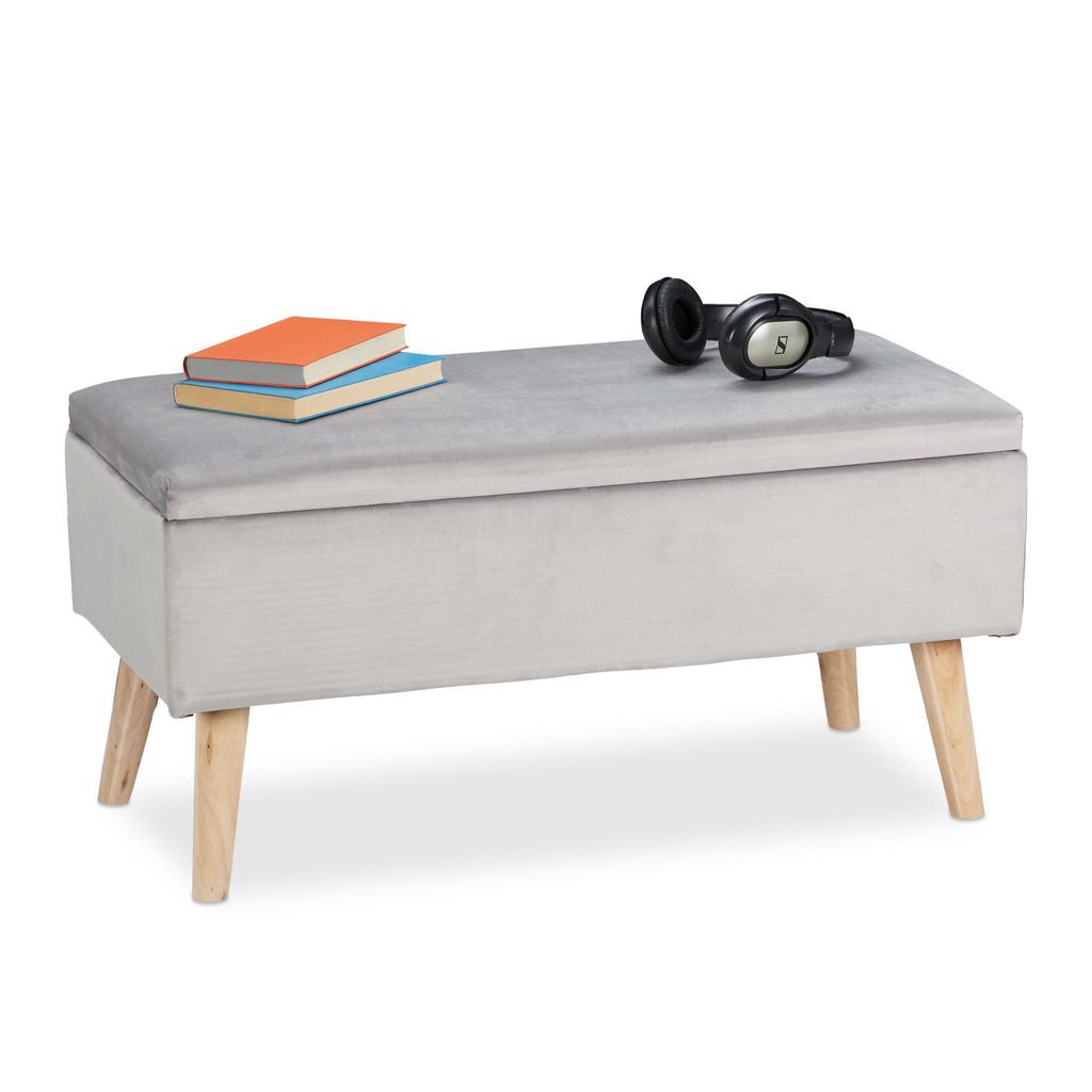 Relaxdays Samt-Sitzbank mit Stauraum und Klappdeckel, Produktbild 