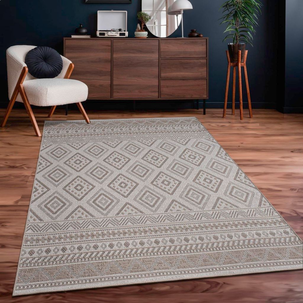 Teppich Kurzflor Rauten Wohnzimmer schmutzabweisend Beige Rechteckig 240x340 | 100% Polypropylen, Rücken aus Polypropylen | pflegeleicht