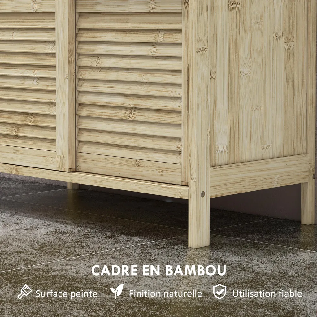 Meuble de Rangement Salle de Bain en Bambou Naturel - Dessous de Lavabo - 7
