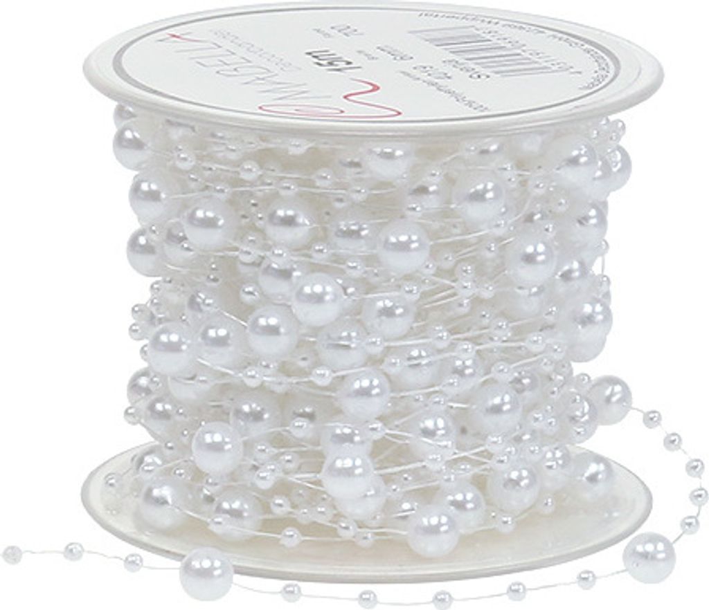 Perlenband Weiß 6mm 15m - Schmuckband, Dekorationsperlen, Bastelzubehör Hochzeit