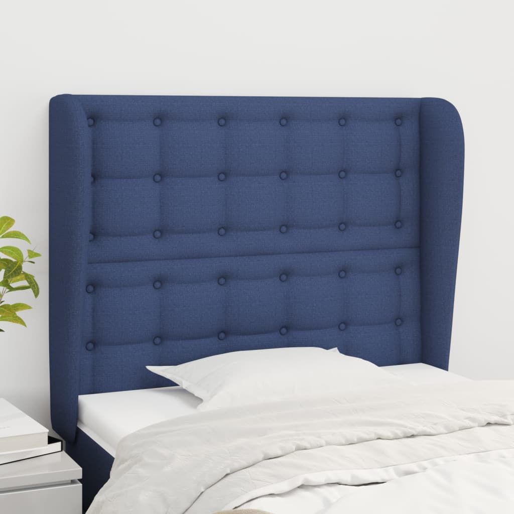 The Living Store Kopfteil mit Ohren Blau 93x23x118/128 cm Stoff