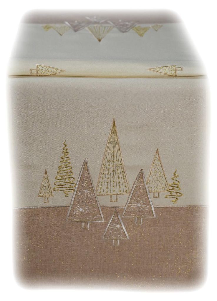 Tischwäsche mit Stickerei Tannenbäume 40 x 90 cm - beige Produktbild 