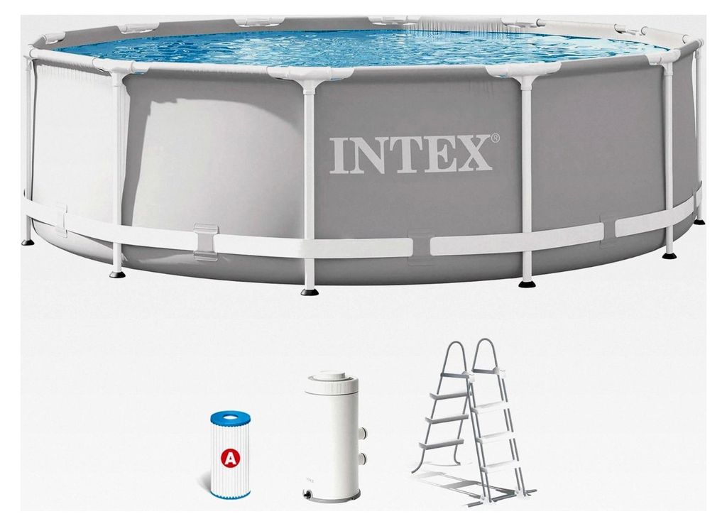 Aufstellpool Prism Frame Rund, Filterpumpe 2006 L/h, Leiter, 8592 L, Stahl und PVC, Grau, 366x99 cm