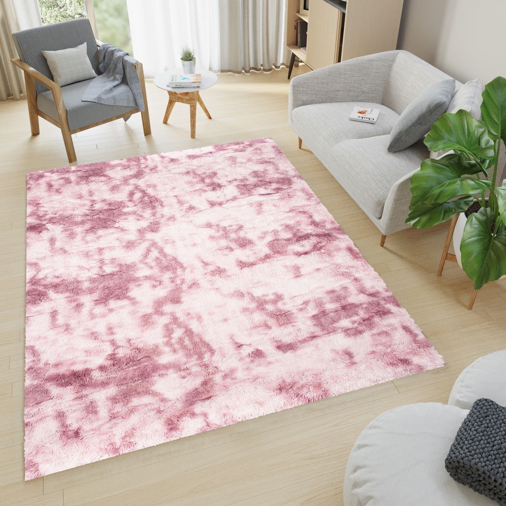 Teppich Kurzflor Wohnzimmer Schlafzimmer Rosa Gefärbt Modern Abstrakt Meliert Design 160 x 230 cm