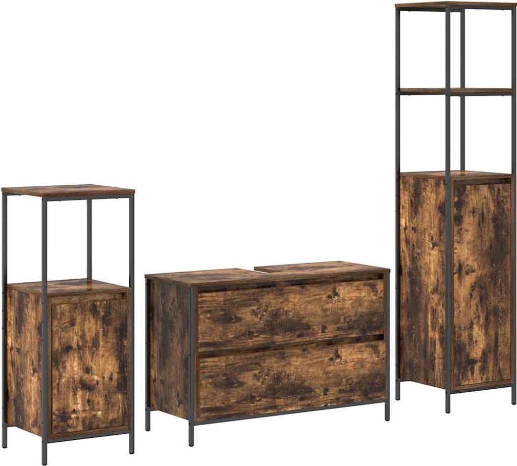 Badezimmermöbel-Set 3 pcs Geräucherte Eiche Holzwerkstoff
