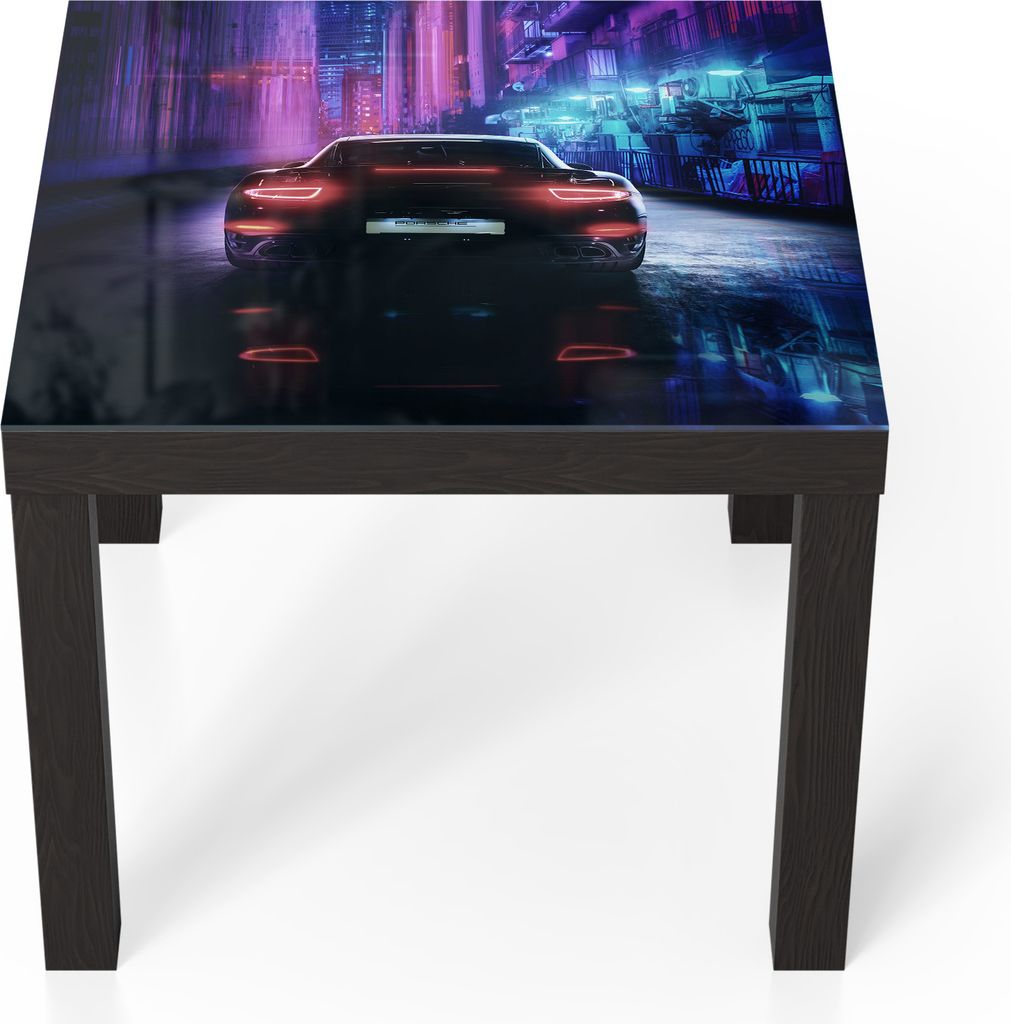 DEQORI Couchtisch 55x55 cm Schwarz 'Neon-Nachtflitzer' Glas Beistelltisch Glastisch modern
