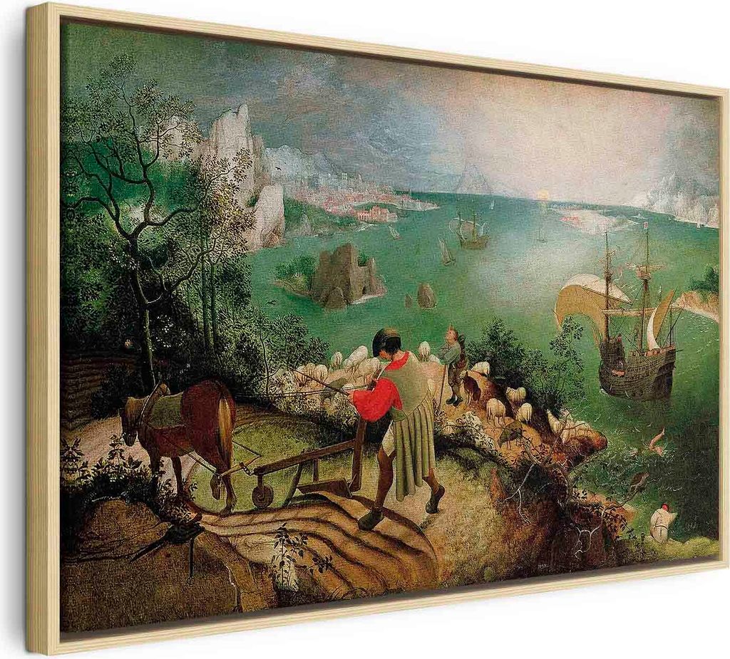 Italienischer Leinwand Leinwandbild - Landscape with the Fall of Icarus 120x80 cm Reproduktionen l-G-10038-b-a