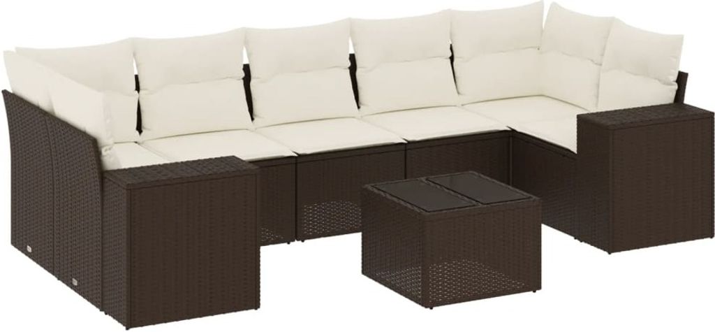 vidaXL 8-tlg. Garten-Sofagarnitur mit Kissen Braun Poly Rattan