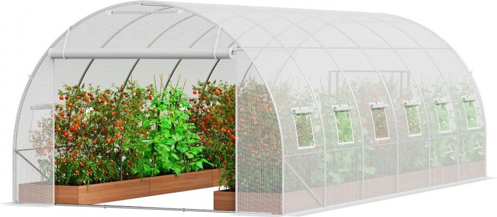 Gewächshaus Tunnel Treibhaus Frühbeet Tomatenhaus - PE Folie - 590x295x198 cm - Weiß - Ideal für den Garten und Pflanzenanbau